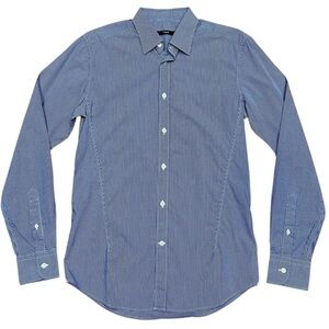 Men's Z Zegna Sz 39 15.5 Plaid Blue white check Dress Shirt button down Workwear